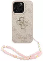 Guess PU 4G Metal Logo Strap dėklas skirtas Apple iPhone 16 Pro Max rožinės spalvos