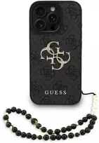 Guess PU 4G Metal Logo Strap dėklas skirtas Apple iPhone 16 Pro Max juodos spalvos