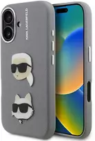 Karl Lagerfeld Grained PU K&CH Heads dėklas skirtas Apple iPhone 16 pilkos spalvos