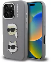 Karl Lagerfeld Grained PU K&CH Heads dėklas skirtas Apple iPhone 16 Pro pilkos spalvos