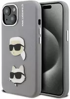 Karl Lagerfeld Grained PU K&CH Heads dėklas skirtas Apple iPhone 15 pilkos spalvos