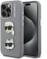 Karl Lagerfeld Grained PU K&CH Heads dėklas skirtas Apple iPhone 15 Pro pilkos spalvos