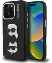 Karl Lagerfeld Grained PU K&CH Heads dėklas skirtas iPhone 16 Pro juodos spalvos