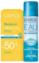 Uriage Bariésun Moisturising Kreminis SPF 50+ + Eau Thermale Thermal Vanduo 2 x, 50 ml