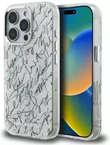 Dėklas Karl Lagerfeld IML Karl Script Pattern MagSafe skirtas Apple iPhone 16 Pro baltos spalvos