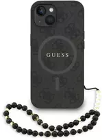 Guess PU Leather 4G Colored Ring Strap MagSafe dėklas skirtas Apple iPhone 14 juodos spalvos