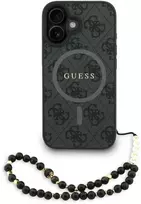 Guess PU Leather 4G Colored Ring Strap MagSafe dėklas skirtas Apple iPhone 16 juodos spalvos