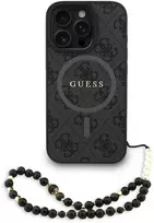 Guess PU Leather 4G Colored Ring Strap MagSafe dėklas skirtas Apple iPhone 16 Pro Max juodos spalvos