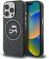 Karl Lagerfeld IML K&CH Heads Repeated Logo MagSafe dėklas Apple iPhone 15 Pro Max juodos spalvos