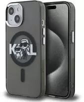 Karl Lagerfeld IML Glitter Karl and Choupette Sketch MagSafe dėklas Apple iPhone 15 juodos spalvos