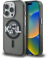 Karl Lagerfeld IML Glitter Karl and Choupette Sketch MagSafe dėklas Apple iPhone 15 Pro juodos spalvos
