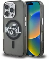 Karl Lagerfeld IML Glitter Karl and Choupette Sketch MagSafe dėklas Apple iPhone 16 Pro juodos spalvos