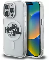 Karl Lagerfeld IML Glitter Karl and Choupette Sketch MagSafe dėklas Apple iPhone 15 Pro Max skaidrus