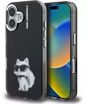 Karl Lagerfeld IML Aquarelle Choupette dėklas Apple iPhone 16 juodos spalvos