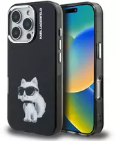 Karl Lagerfeld IML Aquarelle Choupette dėklas Apple iPhone 16 Pro juodos spalvos