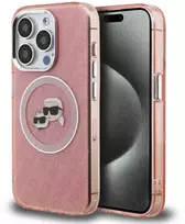 Karl Lagerfeld IML K&CH Heads Repeated Logo MagSafe dėklas Apple iPhone 15 Pro Max rožinės spalvos