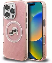Karl Lagerfeld IML K&CH Heads Repeated Logo MagSafe dėklas iPhone 16 Pro rožinės spalvos