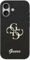 Guess PU Fixed Glitter 4G Metal Logo dėklas skirtas Apple iPhone 17 juodos spalvos