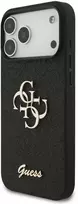 Guess PU Fixed Glitter 4G Metal Logo dėklas skirtas Apple iPhone 17 Pro Max juodos spalvos
