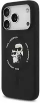 Karl Lagerfeld skysto silikono Karl ir Choupette MagSafe dėklas, skirtas iPhone 17 Pro, juodos spalvos