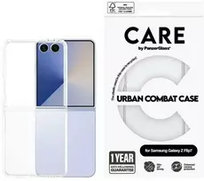 „Panzer Glass CARE by PanzerGlass“ kietas, geltonos spalvos dėklas, skirtas „Galaxy Flip7“, permatomas