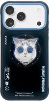 NIMMY dėklas GLASSES COOL CAT, suderinamas su „MagSafe“, skirtas IPHONE 17 Pro Max juodas mėlynas