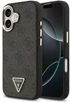 Guess PU Leather 4G Triangle Logo Gold Frame MagSafe dėklas skirtas Apple iPhone 17 juodos spalvos