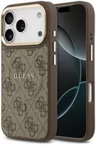 Guess PU Leather 4G Gold Frame MagSafe dėklas skirtas Apple iPhone 17 Pro rudos spalvos