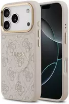 Guess PU Leather 4G Gold Frame MagSafe dėklas skirtas Apple iPhone 17 Pro rožinės spalvos