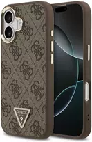 Guess PU Leather 4G Triangle Logo Gold Frame MagSafe dėklas skirtas Apple iPhone 17 rudos spalvos