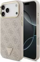 Guess PU Leather 4G Triangle Logo Gold Frame MagSafe dėklas skirtas Apple iPhone 17 Pro Max rožinės spalvos