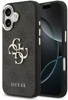 Guess PU Leather 4G Metal Logo Gold Frame dėklas skirtas Apple iPhone 17 juodos spalvos