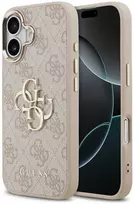 Guess PU Leather 4G Metal Logo Gold Frame dėklas skirtas Apple iPhone 17 rožinės spalvos