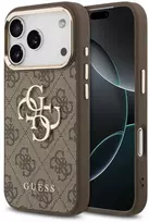 Guess PU Leather 4G Metal Logo Gold Frame dėklas skirtas Apple iPhone 17 Pro Max rudos spalvos