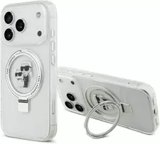 Karl Lagerfeld Ringstand Karl and Choupette MagSafe dėklas skirtas Apple iPhone 17 Pro baltos spalvos