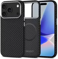 „Tech-Protect Ion Carbon MagSafe“ dėklas, skirtas „iPhone 17 Pro“ - juodas ir sidabrinis