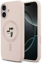 Dėklas Karl Lagerfeld Silicone Karl&Choupette Ring MagSafe skirtas Apple iPhone 17 rožinės spalvos