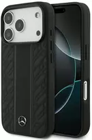 Dėklas Mercedes Leather Laurel Leaves Stripes MagSafe skirtas Apple iPhone 17 Pro juodos spalvos