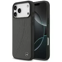 Dėklas Mercedes Leather Large Laurel Leave MagSafe skirtas Apple iPhone 17 Pro Max antracito spalvos