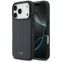 Dėklas Mercedes Leather Laurel Leaves Stripes MagSafe skirtas Apple iPhone 17 Pro mėlynos spalvos