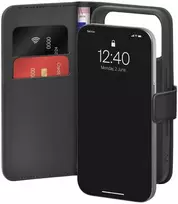 Puro Wallet Stand dėklas skirtas Apple iPhone 17 Pro Made of Eco-Leather, with a Flap, Wallet, and Stand Function - juodos spalvos