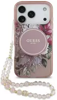 Guess IML Flowers virvelės dėklas su MagSafe, skirtas iPhone 17 Pro, rožinės spalvos