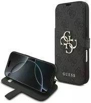 Guess Book 4G Metal Logo dėklas skirtas Apple iPhone 17 Pro juodos spalvos