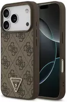 Original dėklas GUESS Leather 4G Triangle Strass MagSafe skirtas Apple iPhone 17 Pro rudos spalvos
