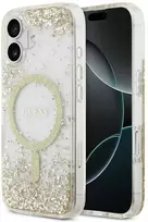Original dėklas GUESS Resin Bottom Glitter MagSafe skirtas Apple iPhone 17 aukso spalvos