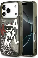 Dėklas Original Pouch Karl Lagerfeld Liquid Glitter Choupette Logo MagSafe skirtas Apple iPhone 17 Pro juodos spalvos