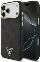 Guess PU Leather 4G Strass Triangle Logo Gold Frame MagSafe dėklas skirtas Apple iPhone 17 Pro Max juodos spalvos
