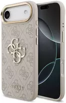 Guess PU Leather 4G Metal Logo Gold Frame dėklas skirtas Apple iPhone Air rožinės spalvos