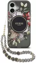 Guess IML Flowers Strap MagSafe dėklas skirtas Apple iPhone 17 juodos spalvos