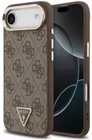 Guess PU Leather 4G Strass Triangle Logo Gold Frame MagSafe dėklas skirtas Apple iPhone Air rudos spalvos